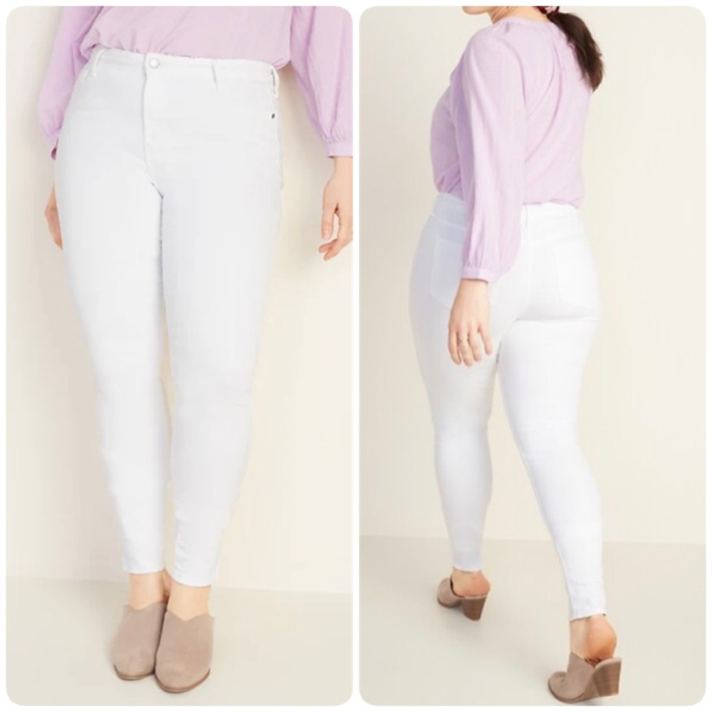 New NWT Old Navy Rock Star White Super Skinny Jeans Mid Rise 16 Tall Stretch